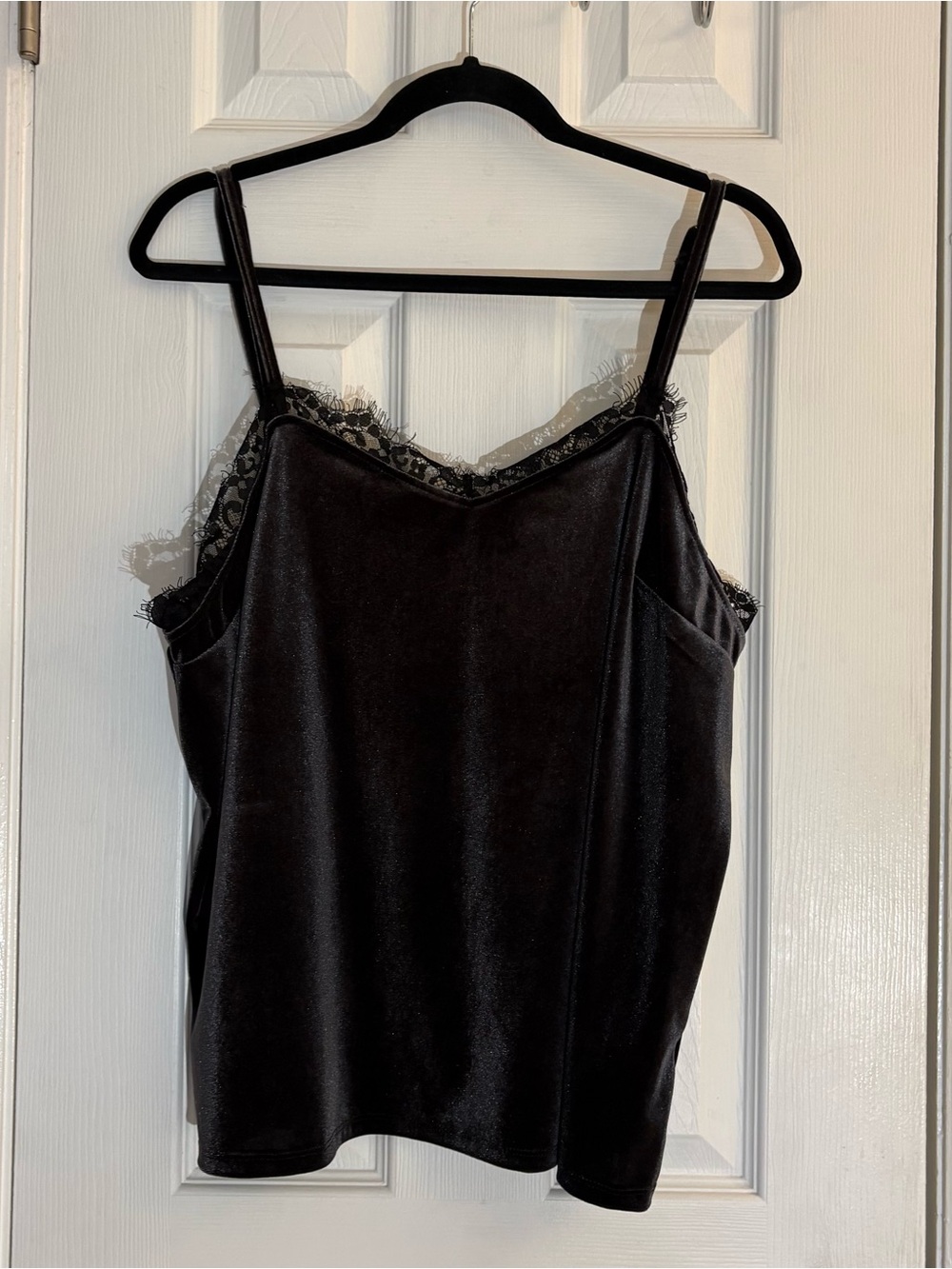 No Boundaries Black Velvet Cami Top Lace Trim XL 15-17 Eyelash Camisole Y2K Goth